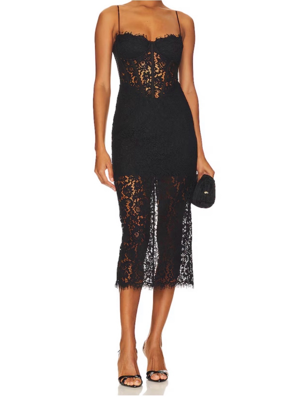 Bardot NWT Black Lace Midi Dress with Spaghetti Straps Size 4